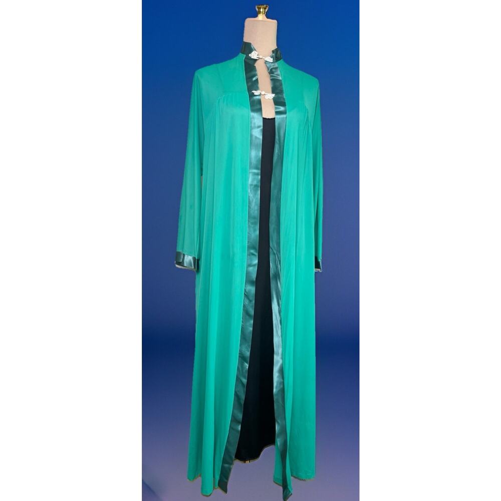 Vintage Aqua Hostess Gown | Manadrin Inspired | Frog Closure | Robe | Caftan 70s
